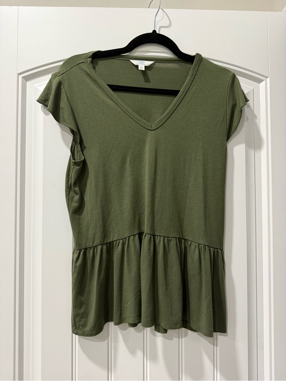 Time and Tru Olive V-Neck Peplum Blouse